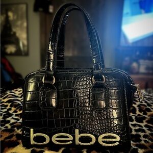 Bebe Black Croc-Pattern Satchel